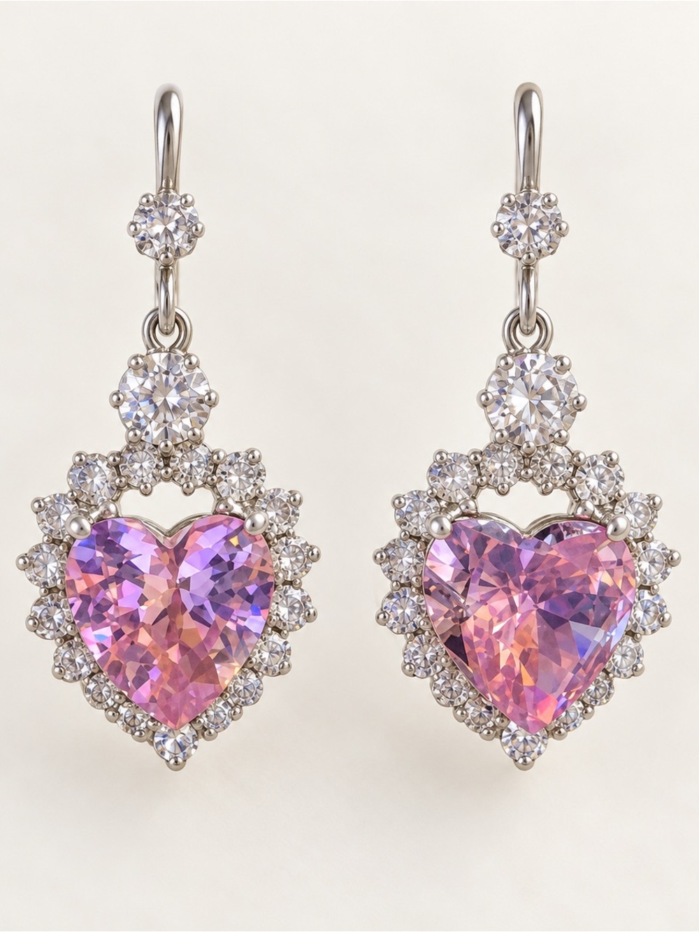 Pink Moissanite Heart 925 Silver Crystal Earnings, New, $168MSRP